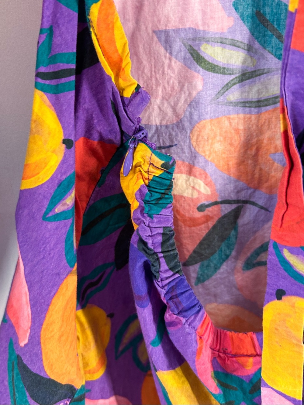 Farm Rio Vibrant Purple Long Sleeve Poplin Cotton Cut Out Mini Dress Fruit Print - Picture 8 of 11